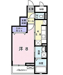リヤン 1Kの間取図画像