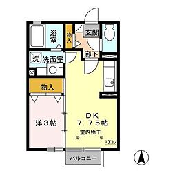 メゾン・ド・ソレイユA 1DKの間取図画像