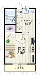 ソレイユNAKA 1Kの間取図画像
