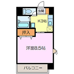 グラスポート 1Kの間取図画像