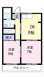 ロイヤルハイムK 2DKの間取図画像
