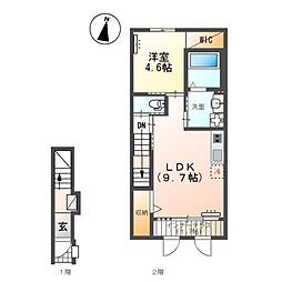 仮)ユニヴァリィII鶴田町新築アパート 1LDKの間取図画像
