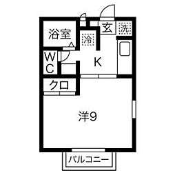 ベルウッド台原 1Kの間取図画像