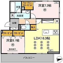 (仮称)D-ROOM新池 B棟 2LDKの間取図画像