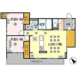 OrthoAxis浅生 2LDKの間取図画像