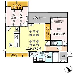 OrthoAxis浅生 2LDKの間取図画像