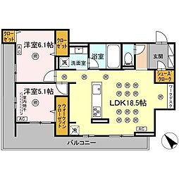 OrthoAxis浅生 2LDKの間取図画像