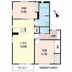 パディ沖代A 2LDKの間取図画像