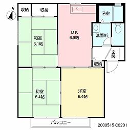 パークサイド高取C 3DKの間取図画像