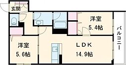 堺市東区丈六マンション 2LDKの間取図画像