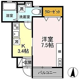 アクシア高屋敷 V 1Kの間取図画像