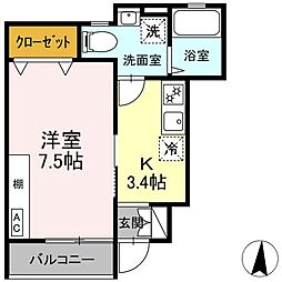 アクシア高屋敷 V 1Kの間取図画像