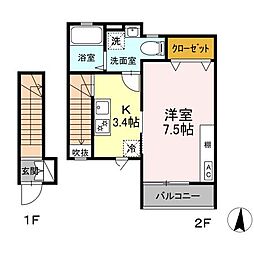 アクシア高屋敷 V 1Kの間取図画像