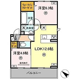 (仮称)D-ROOM別所町A棟 2LDKの間取図画像