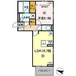 アモーレ竹下町 1LDKの間取図画像