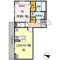 アモーレ竹下町 1LDKの間取図画像