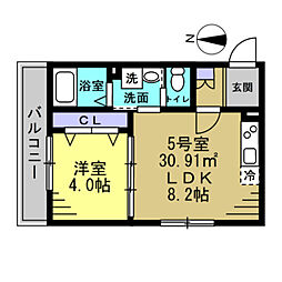 千葉市中央区今井3丁目アパート 1LDKの間取図画像