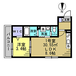 千葉市中央区今井3丁目アパート 1LDKの間取図画像