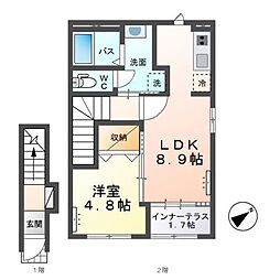 ブリリアント若宮 1LDKの間取図画像