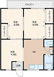 グリーンマンション1 3DKの間取図画像
