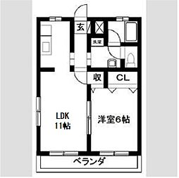 シティーハイツ富田 1LDKの間取図画像
