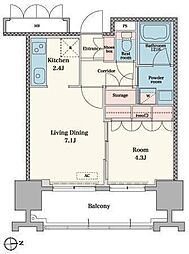RJRプレシア博多駅前 1LDKの間取図画像