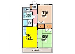 リバティコート水ケ江 2DKの間取図画像