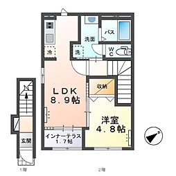 ブリリアント若宮 1LDKの間取図画像