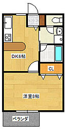 ディンプルハイツ2 1DKの間取図画像
