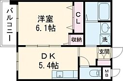 ピエス白山 1DKの間取図画像