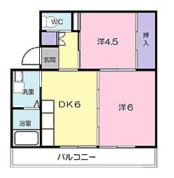 ヴィラナリー瀬戸田2号棟 2DKの間取図画像