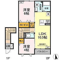 サウスフィールドIII 2LDKの間取図画像