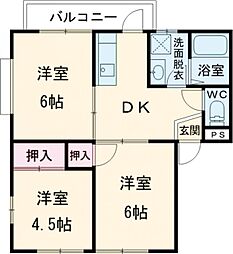 レジデンス南町B棟 3DKの間取図画像