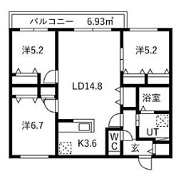 札幌市中央区南二十六条西9丁目マンション 3LDKの間取図画像