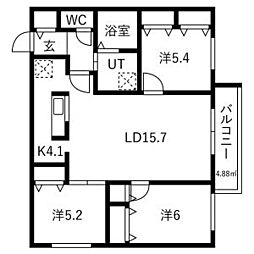 札幌市中央区南二十六条西9丁目マンション 3LDKの間取図画像