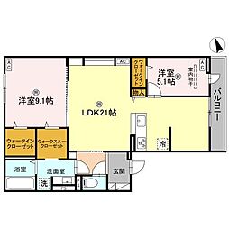D-PLACE北条宮の町 2LDKの間取図画像
