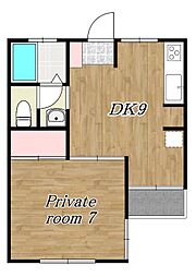 サニー2 1DKの間取図画像