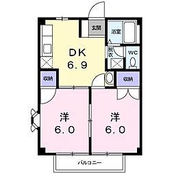 ニューシティ森前B 2DKの間取図画像