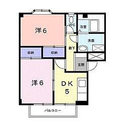 プランタン上野B 2DKの間取図画像