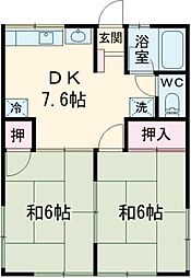 シティハイムフォーレスト 2DKの間取図画像