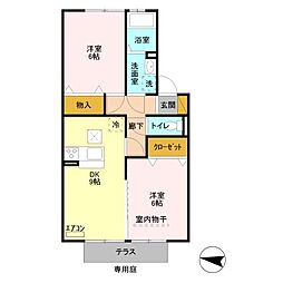 スカイヒル 2DKの間取図画像