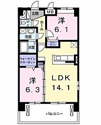 カーサ・ル・コットン 2LDKの間取図画像