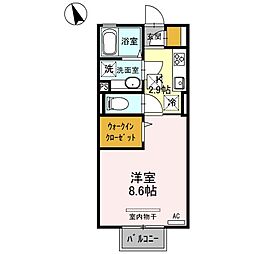 アヴニールB 1Kの間取図画像