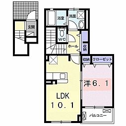 エスポワールヒロB 1LDKの間取図画像