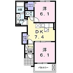 ブリリアントテール 2DKの間取図画像