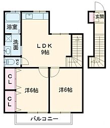グランドハイツ海老津 2LDKの間取図画像