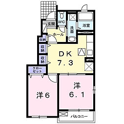 シャン・ド・フルールB 2DKの間取図画像