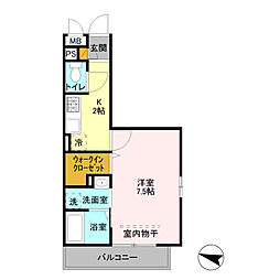 ソラシエスタ2 1Kの間取図画像