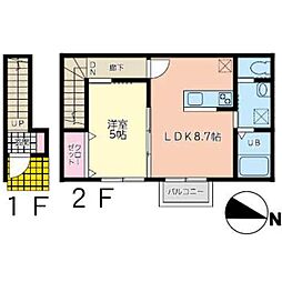 ラクラス通町 2階1LDKの間取り