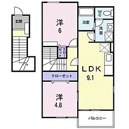 オアシスB 2LDKの間取図画像